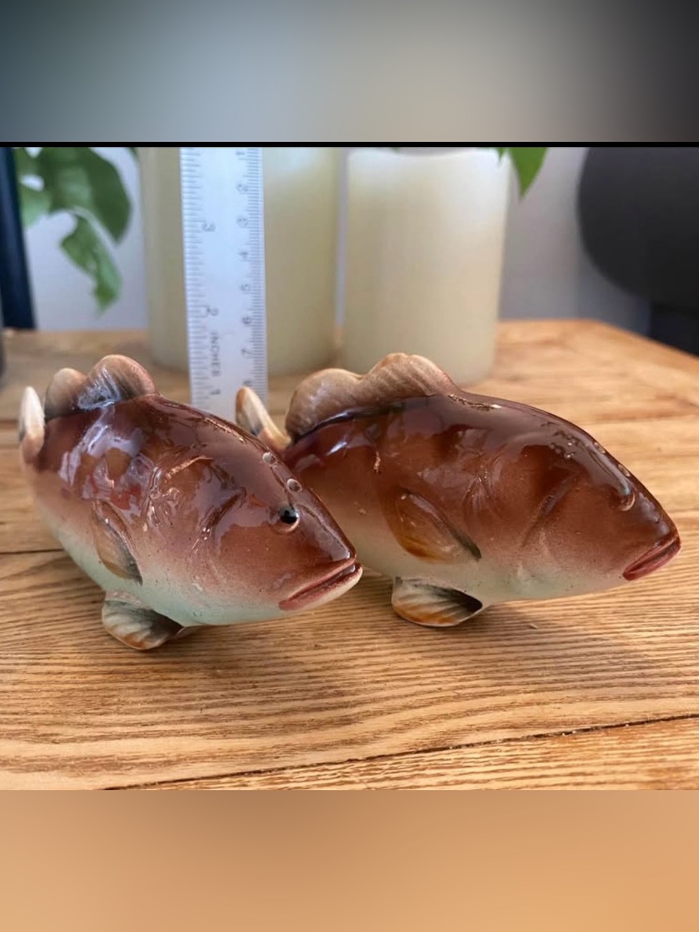 Vintage Fish Shaped Salt and Pepper Shakers Plastic Retro Cabin Decor